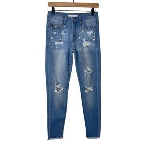 Kancan Skinny Jeans 26 Embellished Pearl High Rise Distressed Stretch Denim